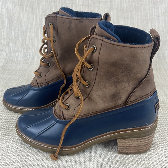 Sperry Women's Saltwater Heel Rain Boot, Brown/Navy, Size 6 US - Picture 3 of 6